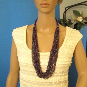 G. H. BASS & Co Multistrand Purple Bead Necklace~ DESIGNER Glass Bead 20 Strands